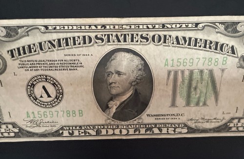 1934 A -ERROR- 'Gas Pump' Note- $10 Bill- AU Excellent Condition-90yearsOld - Picture 8 of 14