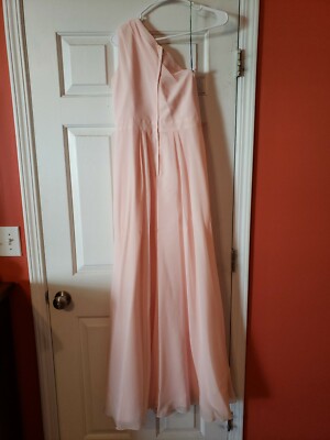 david's bridal one shoulder chiffon dress Celebrate DB Studio Long One-Shoulder Crinkle Chiffon Dress in Ballet | Size: 10