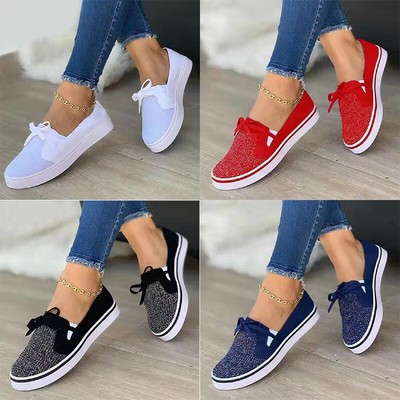 Women s Flat Slip On Pumps Trainers Ladies Bow Casual Loafers Casual Shoes Size