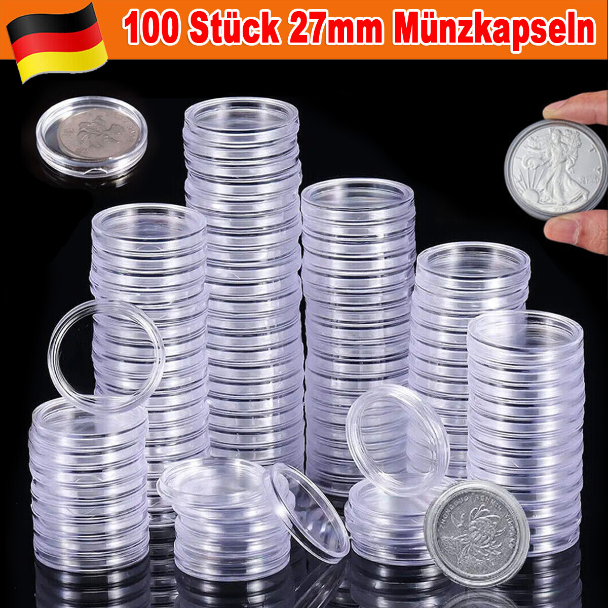100 Stück Münzkapseln 30mm Für Euro-Münzen - Coin Caps Mit Aufbewahrungsbox & Einstellpad, Aus Kunststoff