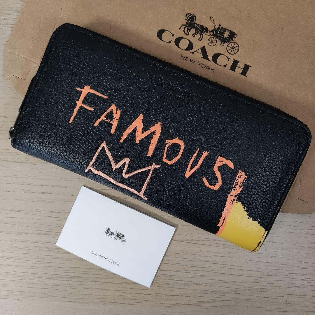 Cartera Larga Coach × Basquiat Colaboración Cremallera Redonda Famosa Negra Outlet Artículo