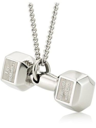 Women's Stainless Steel Dumbbell Necklace-Luke 1:37 Shields of Strength - Picture 3 of 4
