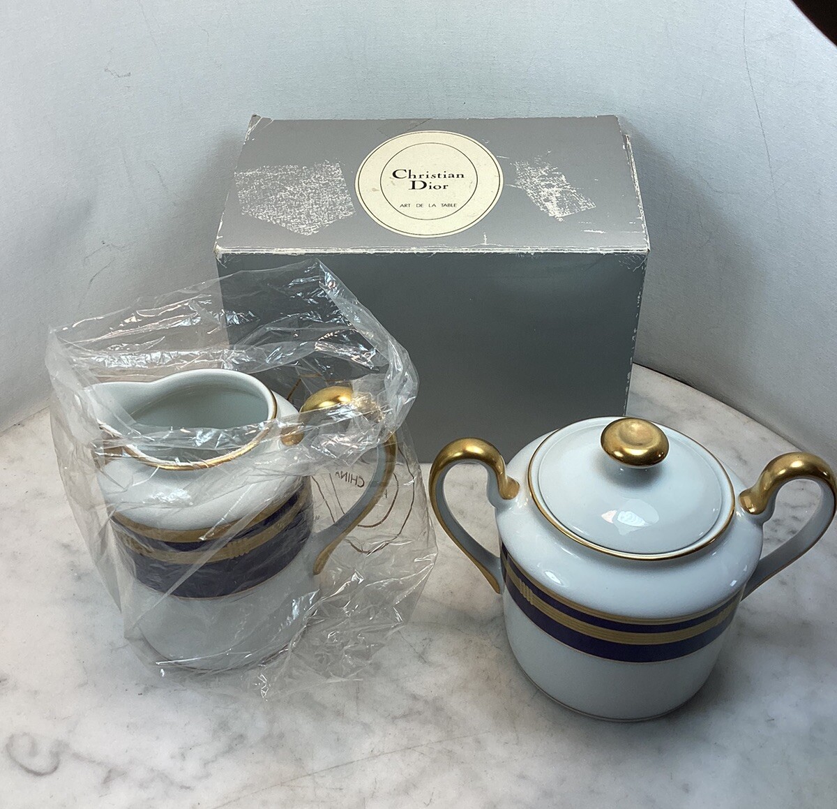 Vintage CHRISTIAN DIOR Gaudron Lapis Blue Covered Sugar Bowl