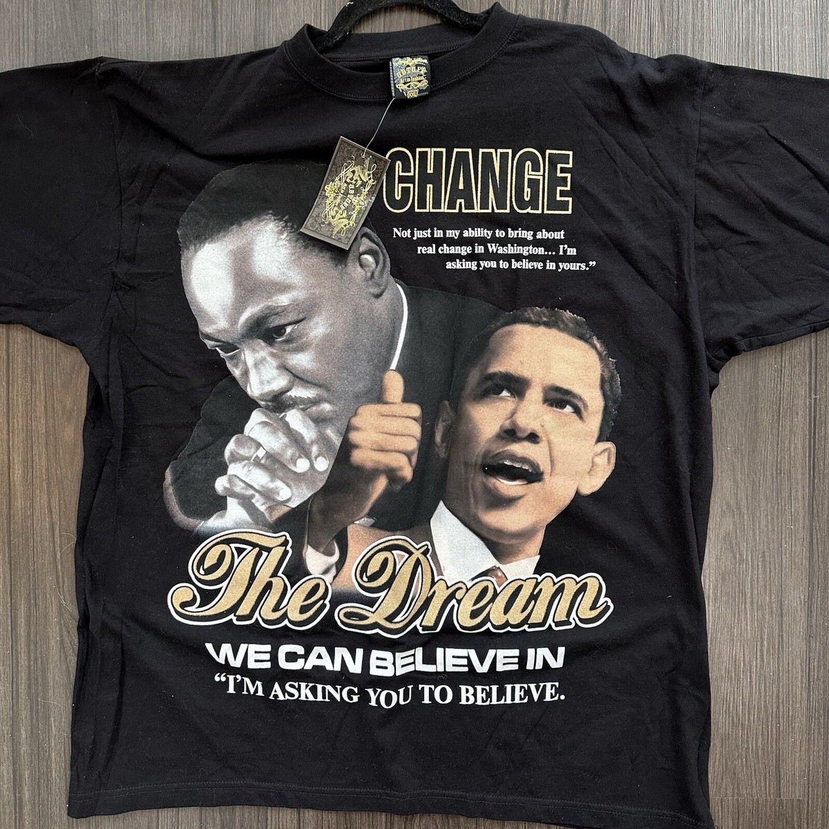 NWT MLK Barack Obama Change Dream Rap Tee T Shirt Black Men's Size