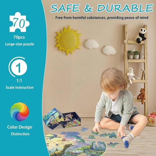 70 Teile Bodenpuzzle für Kinder Alter, Dinosaurier großes Puzzle pädagogisches Spielzeug - Bild 11 von 13