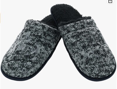Polar Extreme Herren schwarz & grau Strick Sherpa gefüttert Hausschuhe UK Größe 11-12