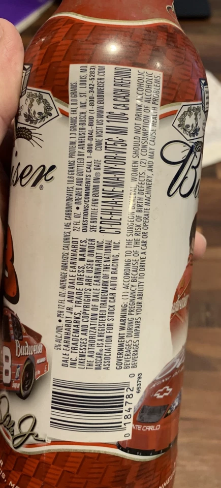 2006 DALE EARNHARDT JR. 8 NASCAR BUDWEISER BOTTLE 1 PINT 6 FL.OZ. GLASS RACING - Image 3 of 4
