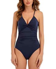 Lucky Brand L123641 Womens Navy Spring Romantic One Piece Swimsuit Size Small