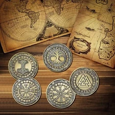 Viking Symbol Coin Set of 5 | Norse Mythology Amulet |Viking Gifts for Men Women