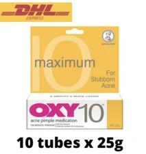 OXY 10 Maximum For Stubborn Acne Pimple Medication and Treatment 10 Tubes x 25g