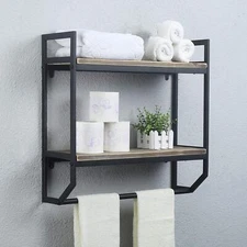 2-Tier Metal Industrial Bathroom Shelves Wall-Mounted Towel Rack with Bar