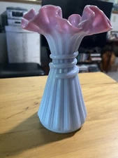 rare FENTON gloss blue burmese wheat vase