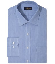 Club Room Mens Wrinkle Resistant Button Down Dress Shirt, bluehairline, 18 Neck