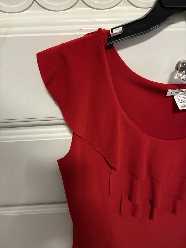 Blusa Claudia Richard Rojo Profundo Volantes En Capas Sin Mangas - Talla XL Foto 4 de 4