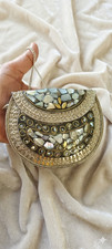 Vintage Handcrafted Mother of Pearl Seep Plated Clutch Bag - Ethnic Mosaic Purse
