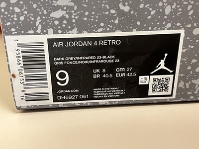 Size 9 - Jordan 4 Retro Mid Infrared