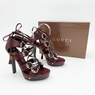 Gucci SS2007 Runway Cage Strappy Platform Lace Up Spice Brown Sandals US 7
