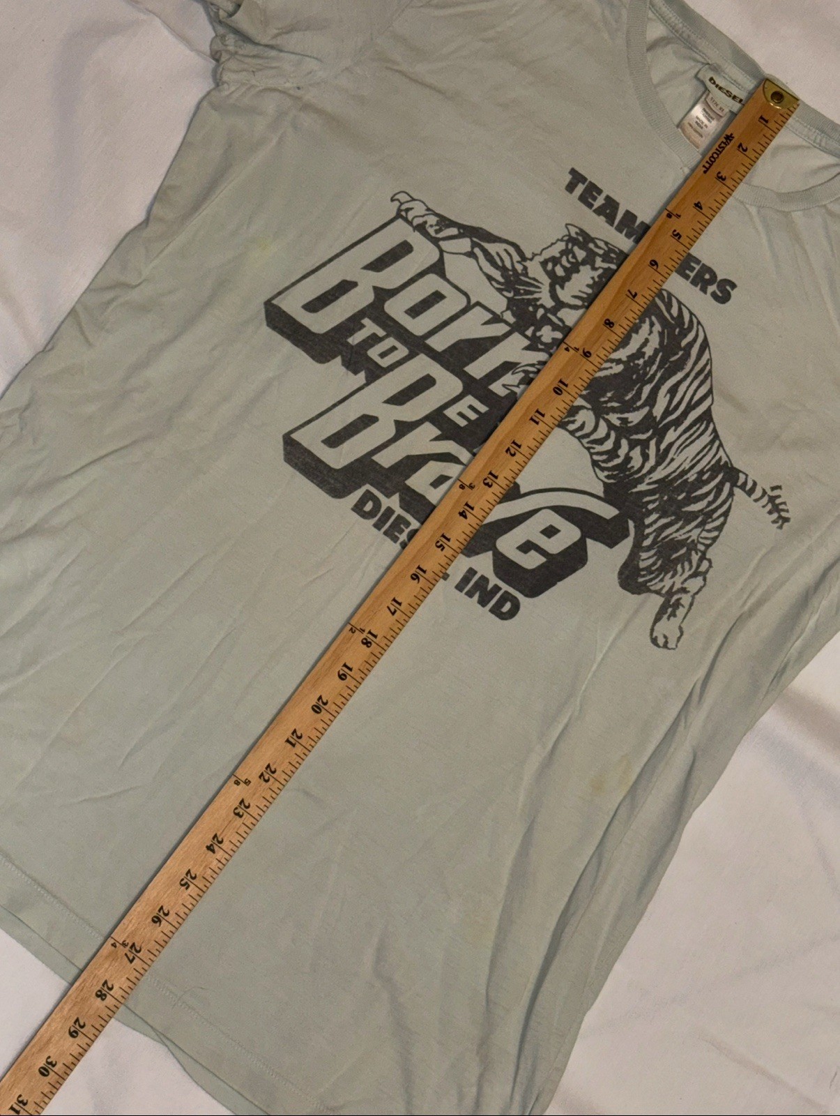 Diesel  IND Vintage Born To B Brave Rare Grey Green Graphic Tee Distressed SZ.XL image 6