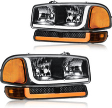 Led Drl Headlight Headlights Assembly Kit Compatible With 1999-2007 Gmc Sierra