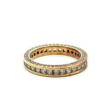 925 Sterling Silver Gold Vermeil CZ Prong Channel Set Eternity Ring Size 8 4g