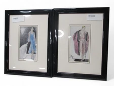 Art Deco Genuine Art Prints x2 Hand Coloured 1928 Portraits Preloved