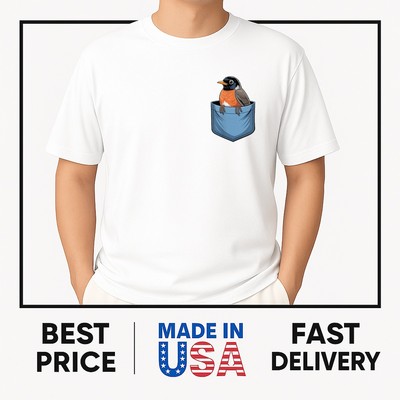 Cute Pocket American Robin Bird Birdwatcher T-Shirt ON TREND