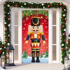 Christmas Nutcracker Door Decor Merry Christmas Door Cover Holiday Xmas Hanging 