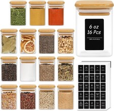16Pcs Glass Spice Jars with Bamboo Lid, 10oz Airtight Square Containers with ...
