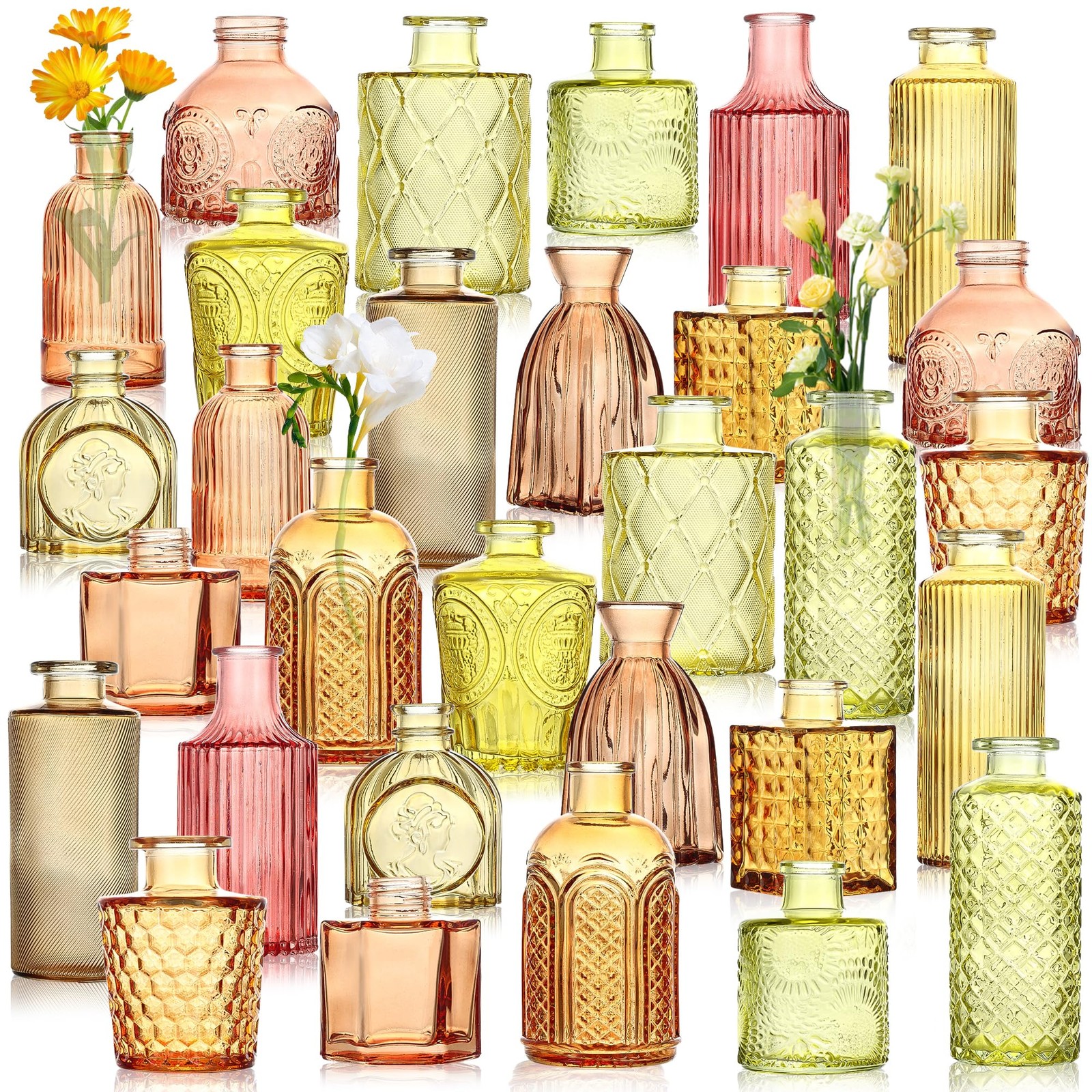 30 Pcs Colored Bud Vase Set,Vintage Glass Vases for Flower Centerpieces Weddi...