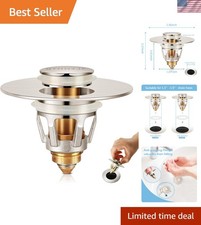 Brushed Nickel Bathroom Sink Stopper - 2-in-1 Universal Drain Solution