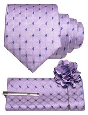 Plaid Checkered Ties for Men Necktie and Pocket Square with Tie Purple Lilac