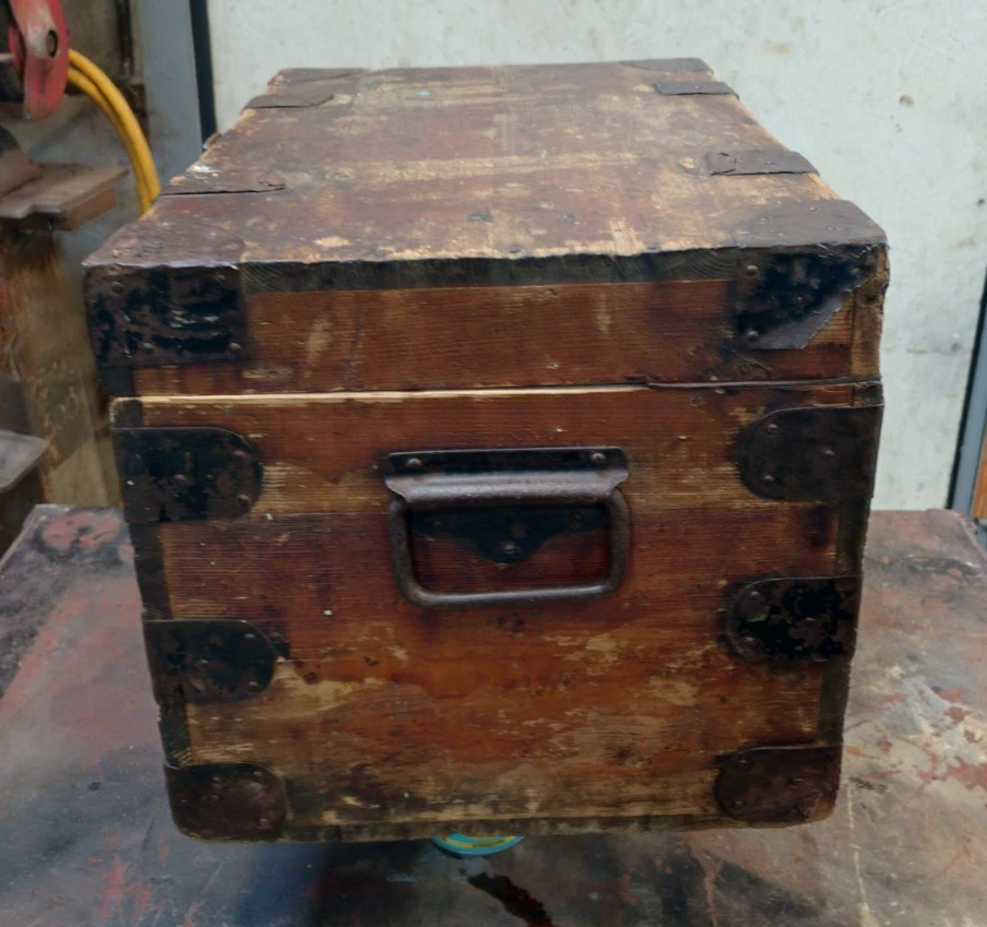 Vintage Wooden Storage Chest  Horse Tack Trunk  School Tuck Box - Image 2 of 4