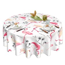 Flamingo Tablecloth Round 60 Inch Pink Flamingo Tropical Leaf Table Cloth Was...
