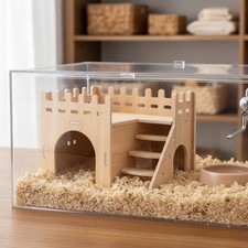 Wooden Hamster House Transparent Acrylic Hamster Enclosure Accessory Natural