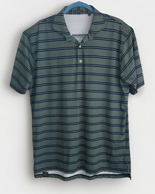 Turtleson Men's L Green Blue White Geometric Golf Polo Shirt Stoneridge Naples