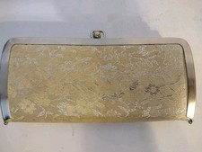 Ivory Metallic Gold Tone Vintage Clutch With Snap Closure