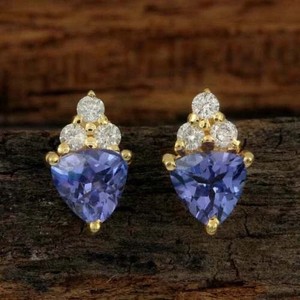 Authentic 2.00Ct Trillion Simulated Tanzanite Women's Stud Earrings 14K Yellow Gold Plated