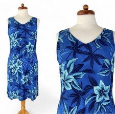 Etam Vintage 90s Blue Floral Sleeveless Summer Shift Dress UK Size 12