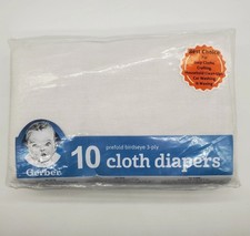 Gerber 94581R16A100OSZ Birdseye 3-Ply Prefold Cloth Diapers 10 Pieces - White