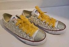 Converse Unisex Faux Pearl  Rhinestones Wedding Custom Sneakers Ladies 9.5