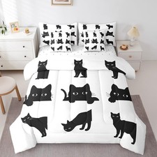 Cute Cat 7 Piece Comforter Set Full Size,Cartoon Pet Animals Bed in a Bag wit...