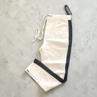 Elwood Relaxed Fit Drawstring Waist Cotton Pants White Black Striped Ankle Zip L