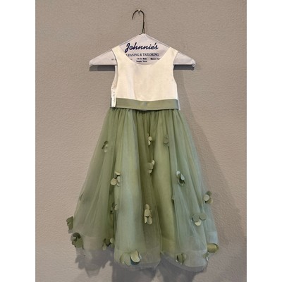 Azazie Girls Floral Petal Tulle Flower Formal Dress Sage Green White Size 6  | eBay