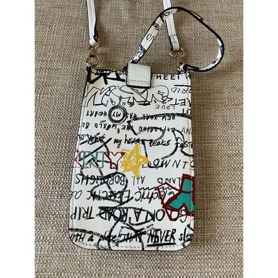 DKNY PHONE CROSSBODY BAG WHITE WITH GRAFFITI NEW YORK CITY NEW
