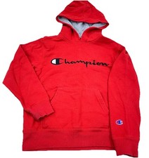 Champion Hoodie Boys Small Red Black Sweatshirt Sweater Spell Out Logo Youth  