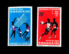 RWANDA Stamp Lot - 1966 Youth & Sport Volleyball Basketball Sn 165,166 MLH  r66