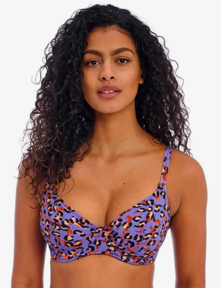 Top de bikini Freya inmersión Santiago Nights azul estampado de leopardo 32DD NUEVO CON ETIQUETAS £40