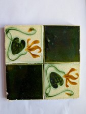 Antique Art Nouveau Tubelined Tile c.1905 - Pilkington Style - Checkerboard Flor