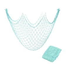 2 Pack Decorative Fishing Net Decor, Light Blue 80x40 Inch Hanging Cotton Net