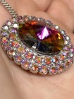 Red AB Rivoli Pendant Necklace 18” Vintage — photo 5